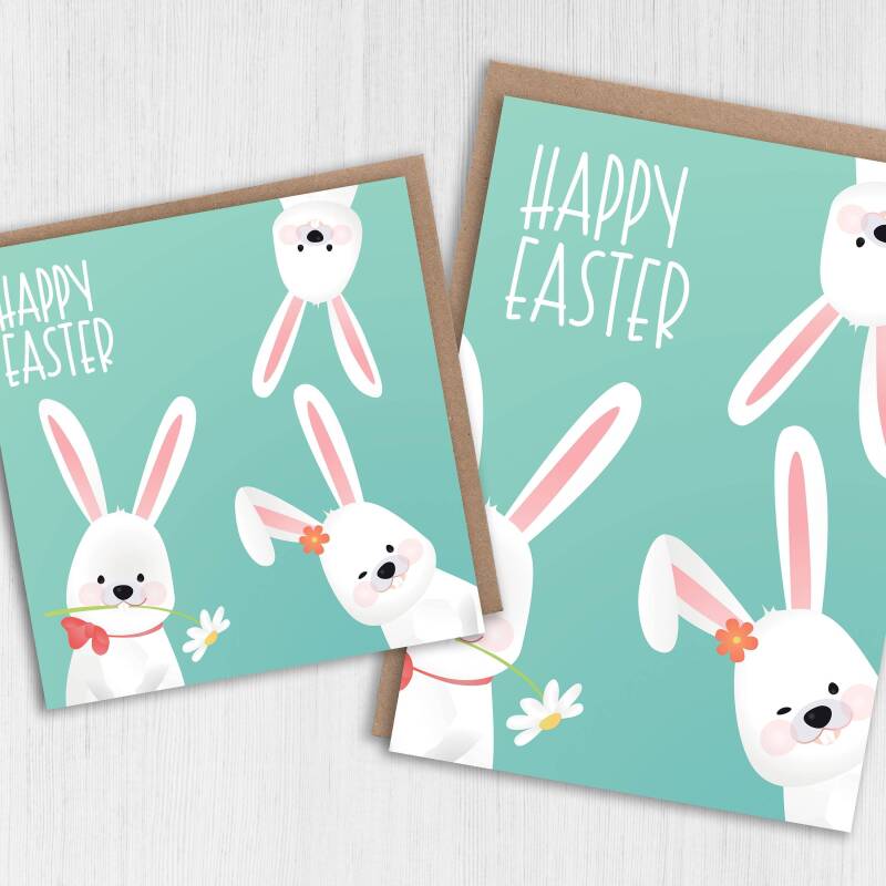 Happy Easter bunnies, bunny rabbits, pet Easter card for children, kids, boys, girls, grandchildren (Size A6/A5/A4/Square 6x6") - A6: Single card