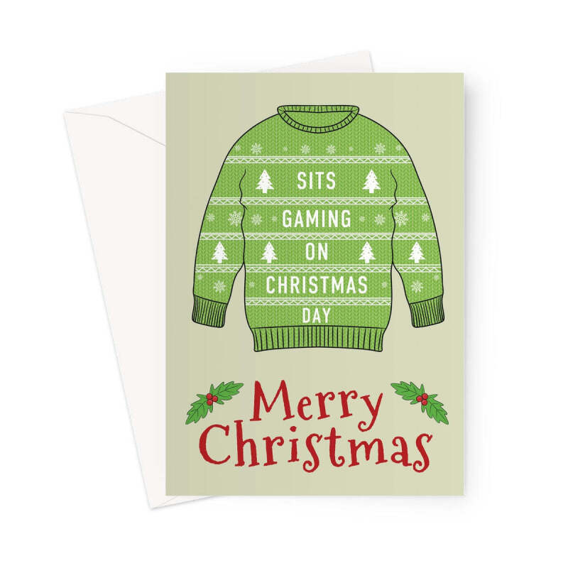 Funny Gaming Christmas Jumper Greeting Card - A5 Portrait - 1 Card