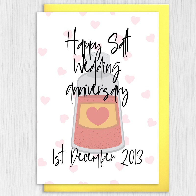 Personalised Salt (8th/eight years) anniversary card: Personalised with date (Size A6/A5/A4/Square 6x6") - A6: Single card