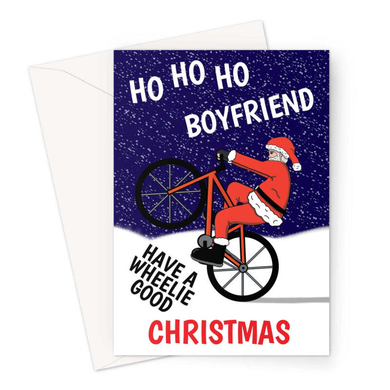 Funny Push Bike Santa Xmas Card For Boyfriend - A5 Portrait - 1 Card