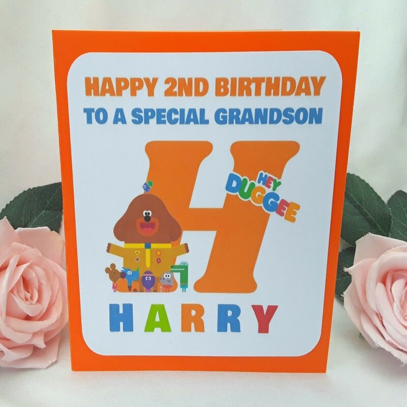 6"  Personalised Hey Duggee Birthday Card,any age/relationship - orange