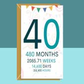 40th Birthday Card - For Him or For Her - Age in Months, Days, Weeks, Hours - Ideal funny card for someone turning 40 years old.