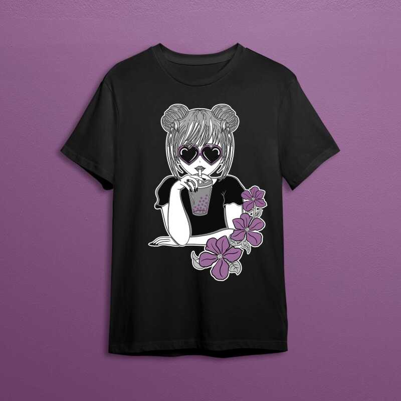 Cute Anime Girl Drinking Boba Bubble Tea - T-Shirt - Default Title