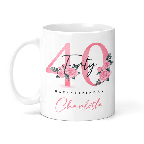 Personalised Floral 40th Birthday Mug