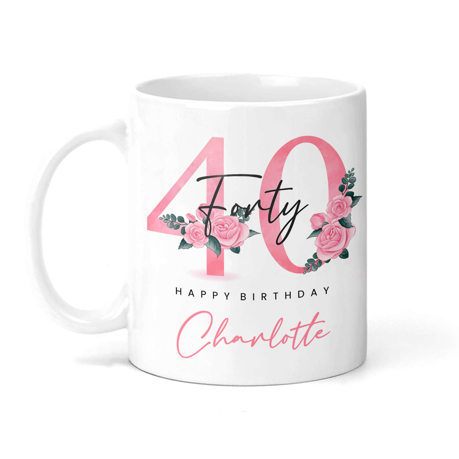 Personalised Floral 40th Birthday Mug - Standard 10oz Ceramic Mug