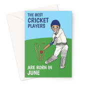 Cricket Player Birthday Card Born In June