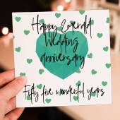 Emerald 55th/55 years anniversary card: Fifty five wonderful years (Size A6/A5/A4/Square 6x6")