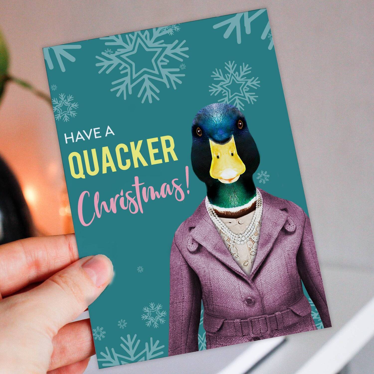 Have a quacker, cracker Christmas duck, bird in clothes Holidays, Xmas, festive card for friends (Animalyser) (Size A6/A5/A4/Square 6x6") - A6: Single card