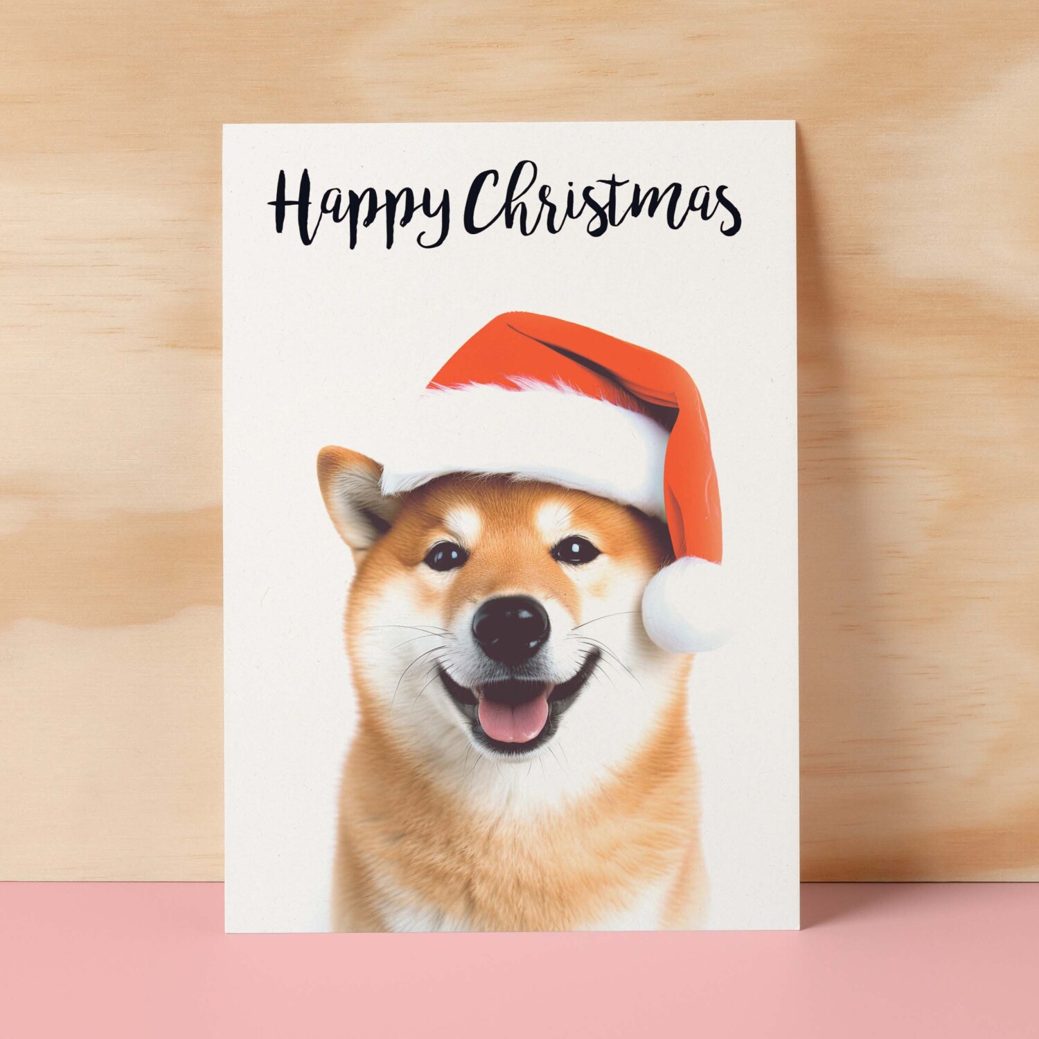 Christmas Card For Him or Her Christmas Card With A Dog Shiba Inu Dog Christmas Card For Anyone Friend Fun Christmas Card of a Dog - Small (4x6) / Blank Message