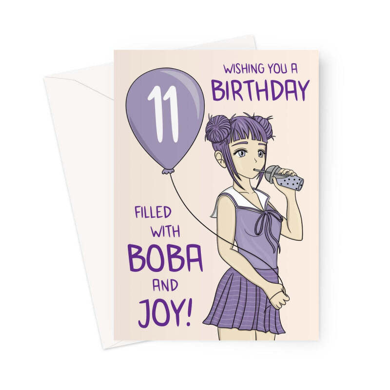 Bubble Tea 11th Birthday Card For A Girl - A5 Portrait - 1 Card