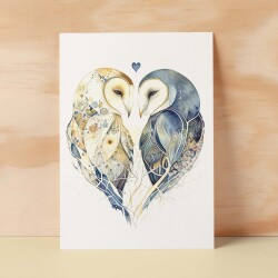 Anniversary Card For Husband Card for Anniversary Card For Wife Owl Anniversary Card For Couple Engagement Card For Couple Wedding Card - Small (4x6) / Blank Message