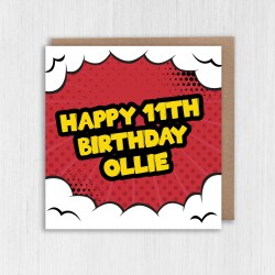 Personalised name, any age child, kid, boy, girl birthday card: Comic book - 1st, 2nd, 3rd, 4th, 5th, 6th, 7th (Size A6/A5/A4/Square 6x6") - A6: Single card