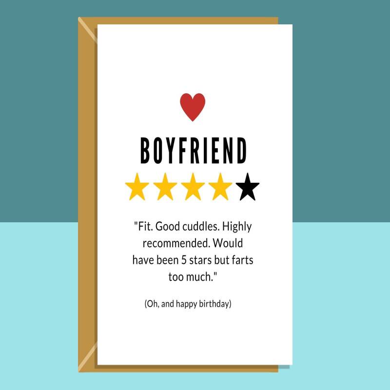 Funny Boyfriend Birthday Card - Farts Too Much - For Him - BF - On his birthday - From Girlfriend or Boyfriend - Can be personalised - Blank inside - Small