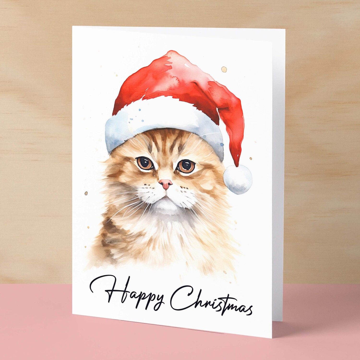 Cat Christmas Card Featuring A Ginger Cat Wearing a Santa Hat Fun Christmas Card For Him or Her Christmas Card For Anyone Christmas Gift - Small (4x6) / Blank Message