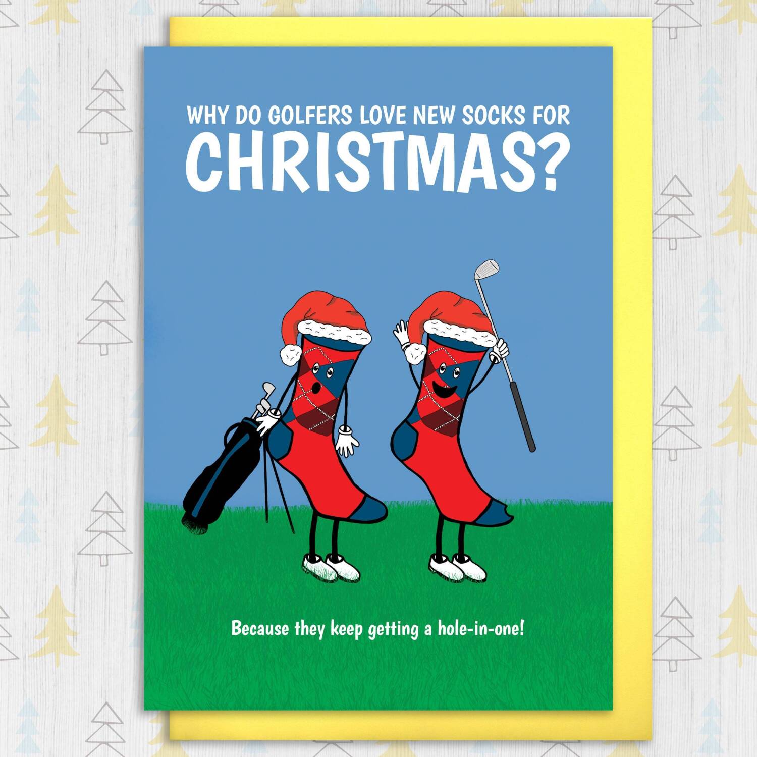 Funny golf-themed, socks Christmas card for golfer, golf enthusiast: Why do golfers love new socks for Christmas (Size A6/A5/A4/Square 6x6") - A6: Single card