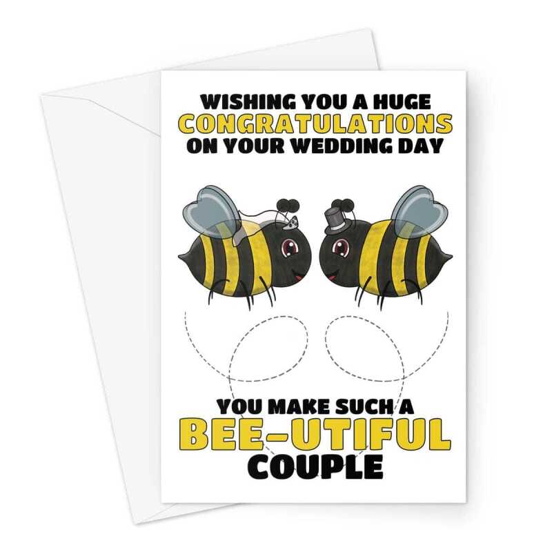 Wedding Congratulations Card - Mr & Mrs Bumble Bee Pun - A5 Greeting Card - A5 Portrait - 1 Card