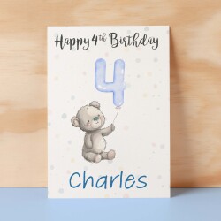 Personalised 1st, 2nd, 3rd, 4th, 5th Birthday Card for Son, Grandson, Nephew, Godson, Boys Teddy Bear Card - 1 - One - Blank Message