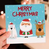 Polar bear, Santa, reindeer Christmas, Holidays, Xmas, festive card for children, kids, babies, grandchildren (Size A6/A5/A4/Square 6x6")