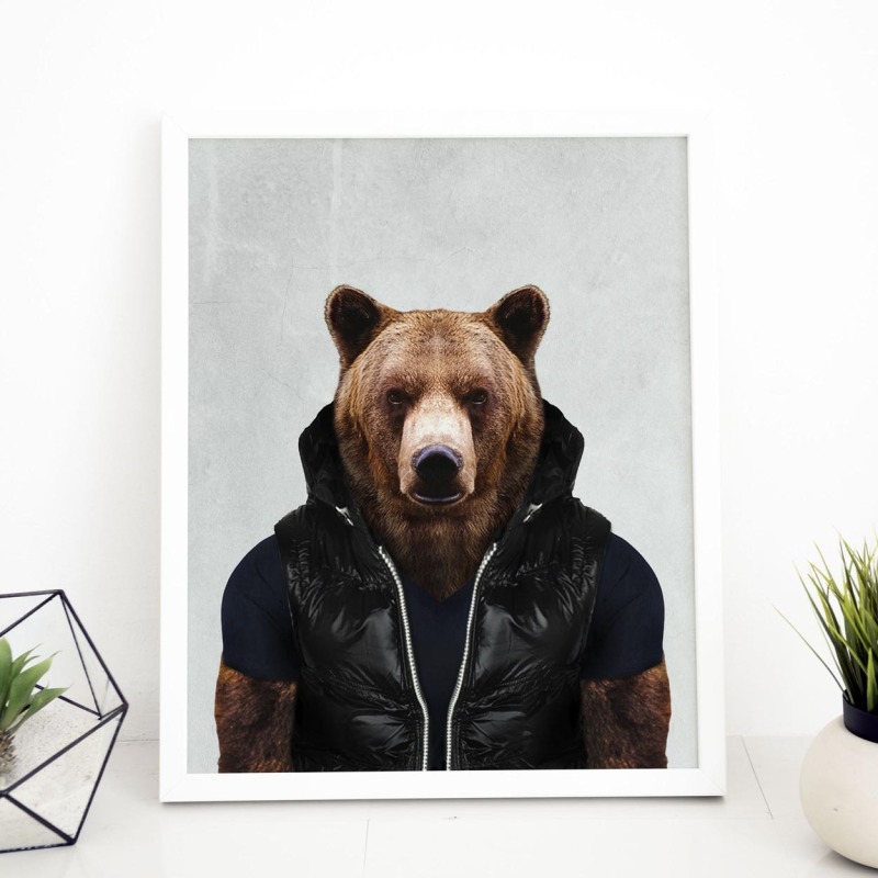 Bear in clothes, animal print, wall art - A5 - Glossy