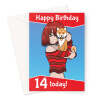 14th Birthday Card - Cute Anime Girl - A5 Portrait - 1 Card