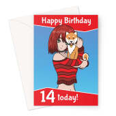 14th Birthday Card - Cute Anime Girl