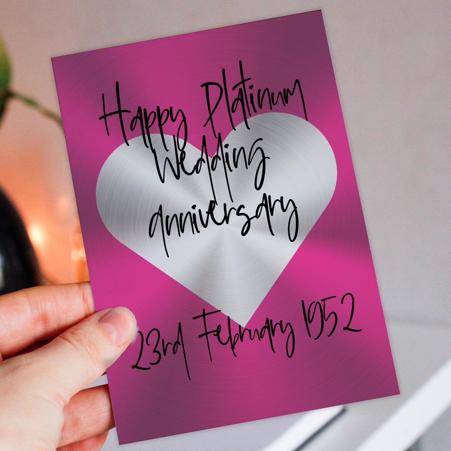 Personalised Platinum (70th/70 years) anniversary card: Personalised with date (Size A6/A5/A4/Square 6x6") - A6: Single card