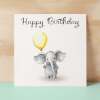 Birthday Card for Child Birthday Card For Girl of Boy Birthday Card For Her or Him Cute Elephant Birthday Card With Birthday Balloons - Square (6x6) / Blank Message