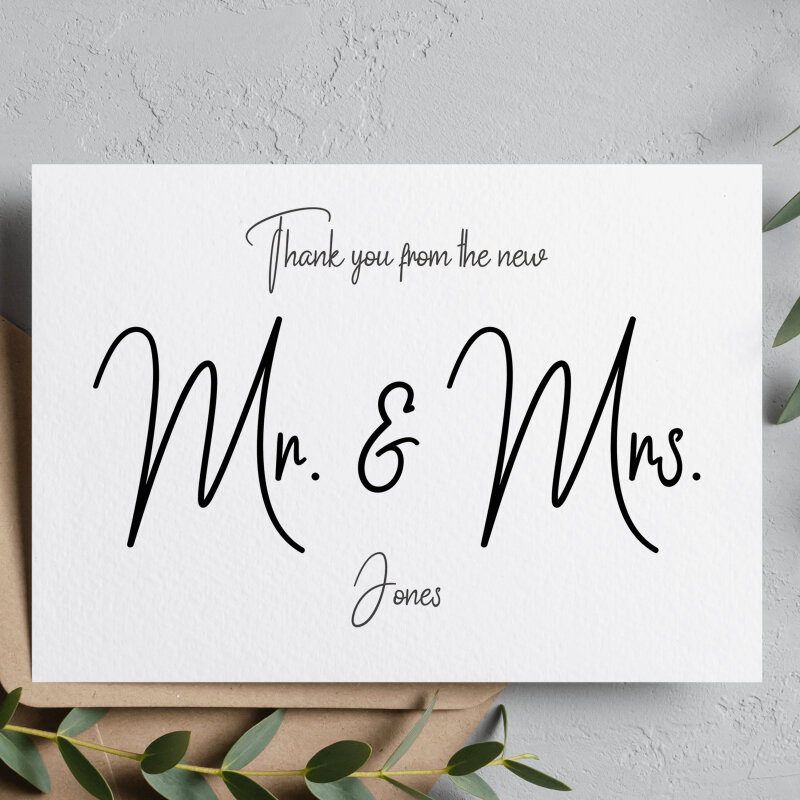 Thank you from Mr and Mrs Personalised Cards inc. envelopes - Folded - Personalised, Simple Mr & Mrs Thank You Cards. Mr and Mrs, Mrs and Mr - A6 - 4.1" x 5.8" - Pack of 20