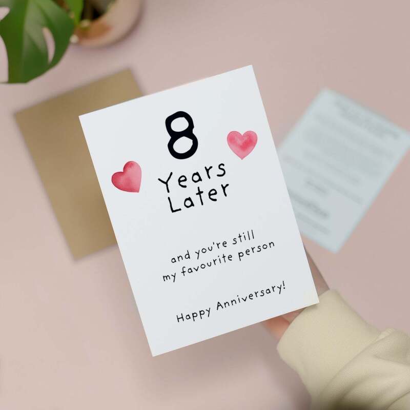 8th Wedding Anniversary Card For Wife Anniversary Card for Husband 8 Year Anniversary Card For Boyfriend or Girlfriend Eighth Anniversary - Large (5x7) / Blank Message