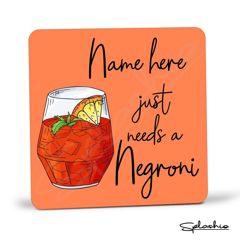 NEGRONI Coaster Cocktail Personalised Coaster, Personalised Fathers Day gift, Christmas Coaster, Secret Santa, Birthday Gift, Home Bar - Single Coaster