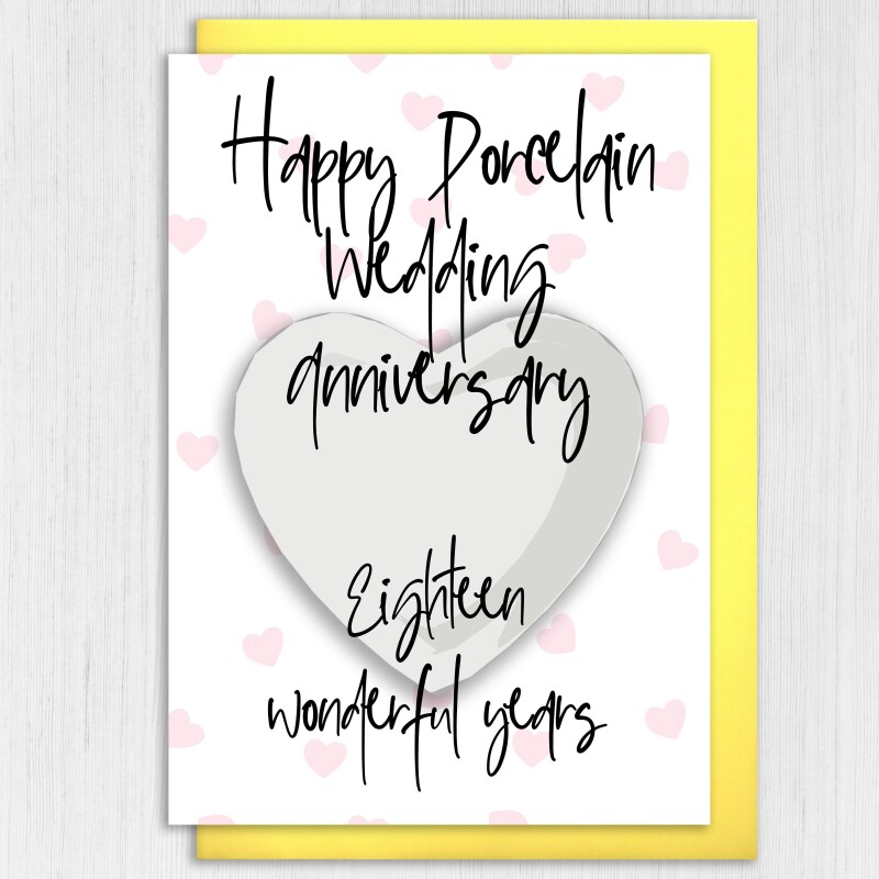 Eighteen wonderful years Porcelain 18th, 18 years anniversary card for couple, wife, husband, mum, dad, parents (Size A6/A5/A4/Square 6x6") - A6: Single card