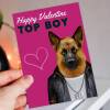 Happy Valentine Top Boy German Shepherd dog animal in clothes card for boyfriend, husband, male partner (Animalyser) Size A6/A5/A4/Square - A6: Single card