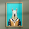 Llama in clothes, animal print, wall art - A5 - Glossy - White wood