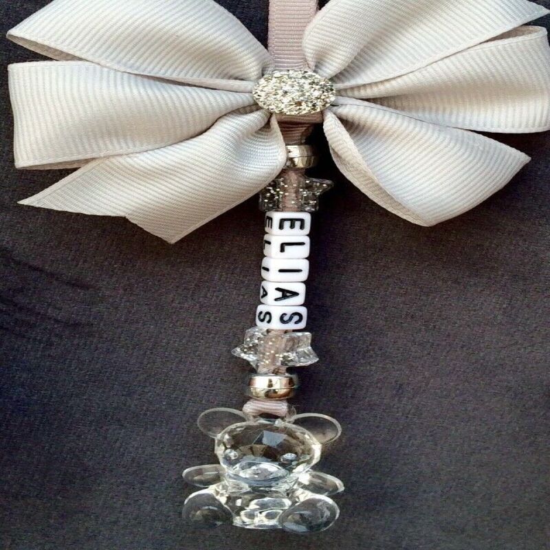 Personalised Crystal Pram Charm,Silver pram charm,New Baby gift,Bling Pram Charm - grey (as shown)