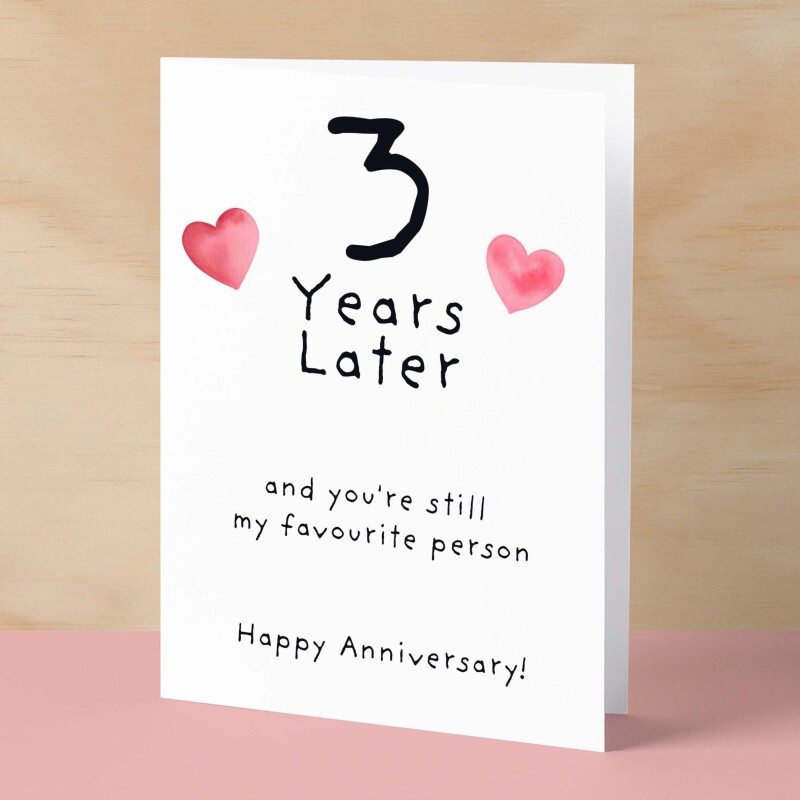 3rd Wedding Anniversary Card For Wife Anniversary Card for Husband 3 Year Anniversary Card For Boyfriend or Girlfriend Third Anniversary - Large (5x7) / Blank Message