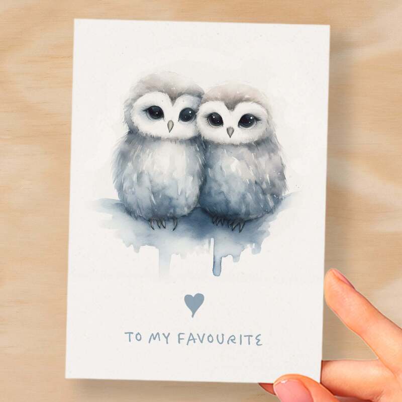 Anniversary or Valentine's Card for Her or Him Anniversary Card for Wife Valentines Day Card For Husband Boyfriend or Girlfriend Owl Card - Small (4x6) / Blank Message