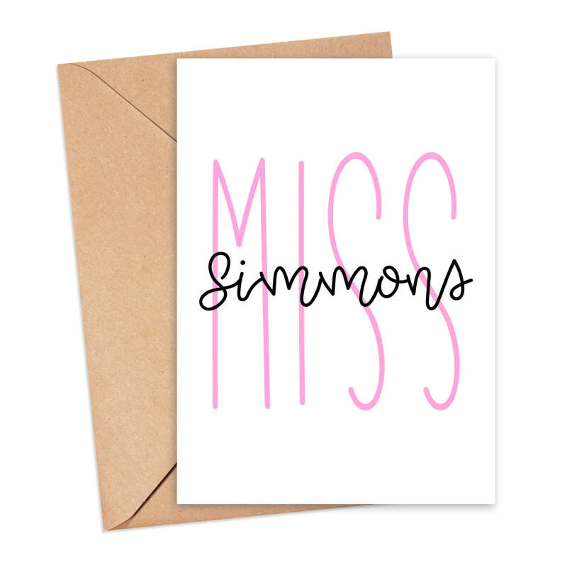 Personalised Thank You Teacher Card - Teacher's Name Miss/Mrs/Mr - Small - Approx. A6 | 105mm x 14.8mm | 4.1in x 5.8in