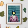 Duck in clothes, animal print, wall art - A5 - Glossy - Blue