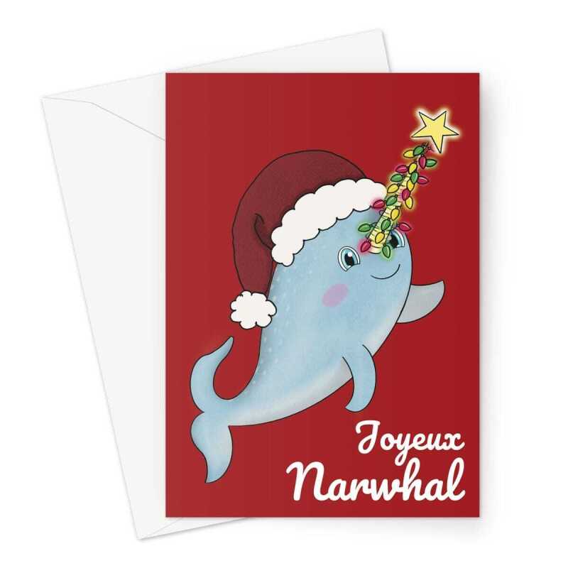 Festive Narwhal Christmas Card - A5 Portrait - 1 Card