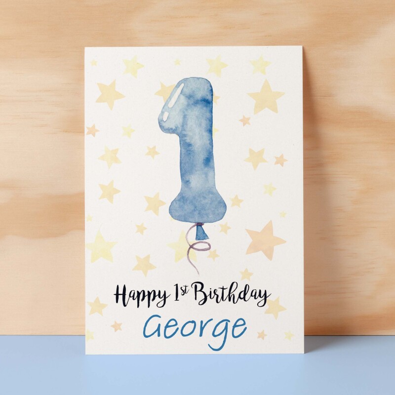 Customisable 1st Birthday Card For Boy Custom Name Card For Boy First Birthday Card For Baby Birthday Card for Baby Boy Custom 1st Birthday - Small (4x6) / Blank Message