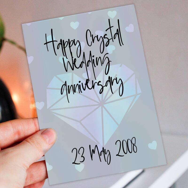 Personalised Crystal (15th/15 year) anniversary card: Personalised with date (Size A6/A5/A4/Square 6x6") - A6: Single card