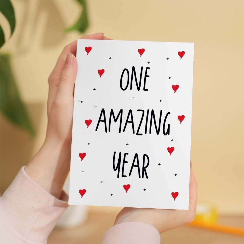 1 Year Anniversary Card For Wife or Husband Anniversary Card for 1st Anniversary Card For Boyfriend or Girlfriend First Wedding Anniversary - Small (4x6) / Blank Message
