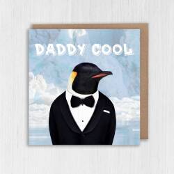 Daddy Cool funny penguin animal in clothes Father’s Day card for dad, daddy, father, papa (Animalyser) (Size A6/A5/A4/Square 6x6") - A6: Single card