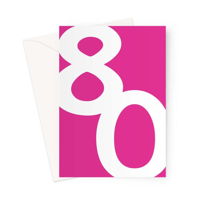 Big 80th Birthday Card Bright Pink - A5 Portrait - 1 Card