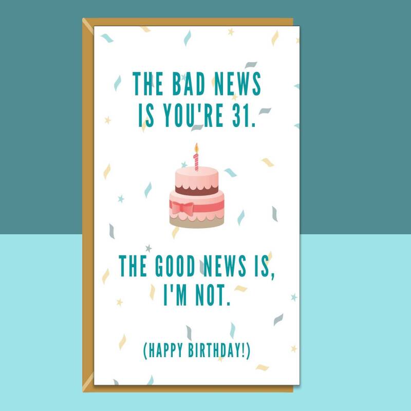 Funny 31st Birthday Card - Cheeky Card For Someone Turning 31 Years Old - For Him or For Her - Can be personalised inside if required - Blank inside - Regular