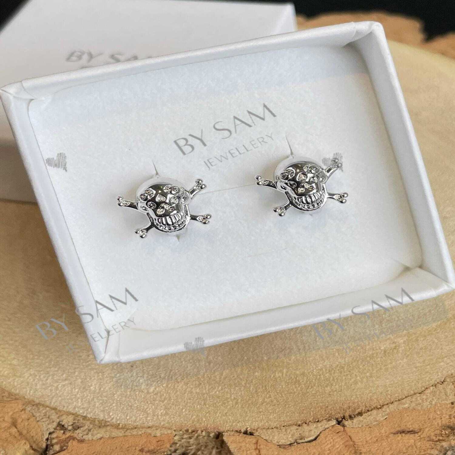 Halloween earrings, gold skull earrings, silver skull earrings - Silver