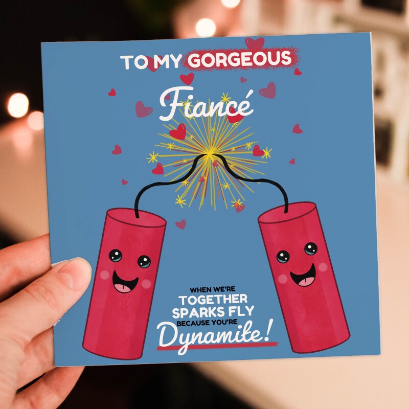 Sparks fly because you’re dynamite funny Valentine's Day card for boyfriend, husband, wife, girlfriend, partner (Size A6/A5/A4/Square 6x6") - A6: Single card