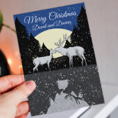 Merry Christmas personalised with names reindeer winter scene Holidays, Xmas, festive card for couple, friends, parents (Size A6/A5/A4)