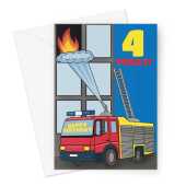 Fire Engine 4th Birthday Card