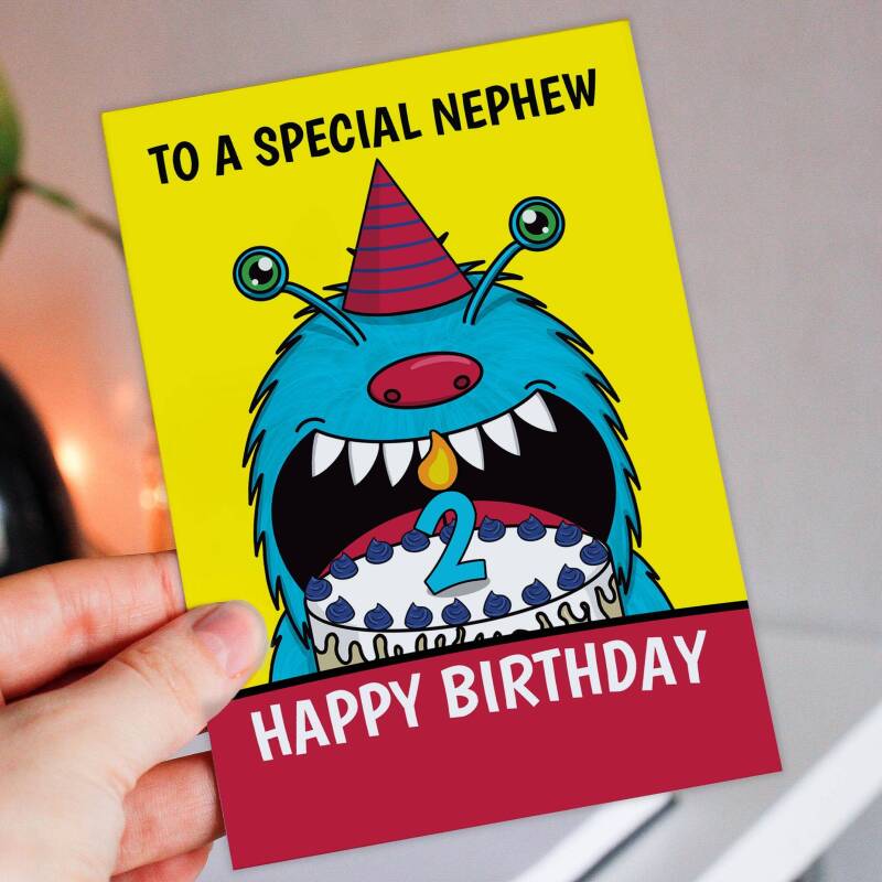 Monster cake birthday card personalised with relation age for children, child, boy, girl, relation, ages 1-6 (Size A6/A5/A4/Square 6x6") - A6: Single card